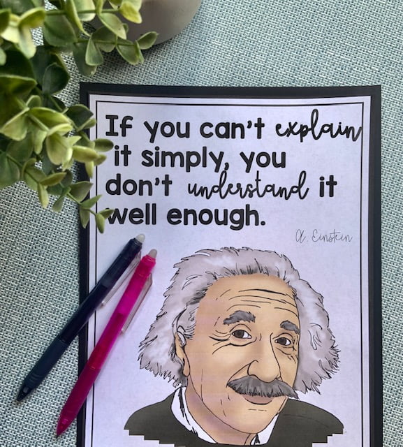 Math vocabulary knowledge necessary to explain math thinking. Einstein quote