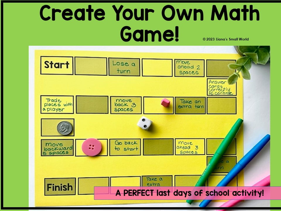 My favorite end of year math activity game board